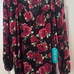 The Pioneer Woman Black and Red Floral Blouse